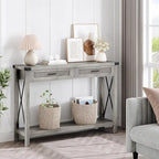 Tavolo Consolle Boho per Ingresso con Cassetti in Rattan