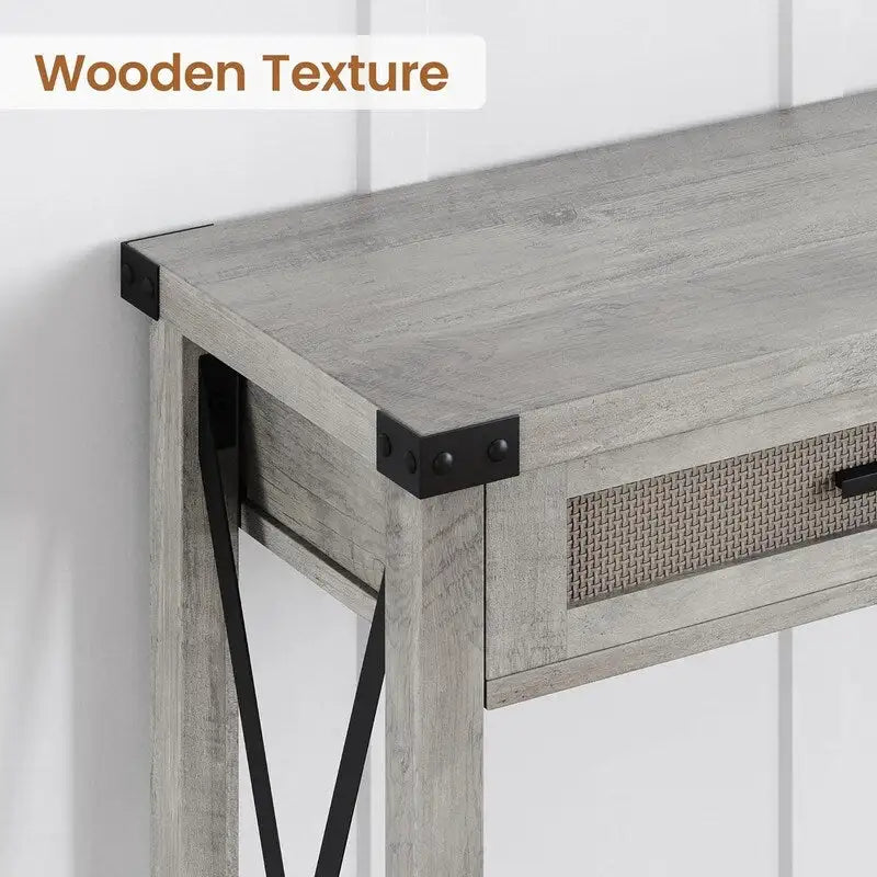 Tavolo Consolle Boho per Ingresso con Cassetti in Rattan