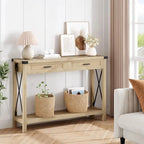 Tavolo Consolle Boho per Ingresso con Cassetti in Rattan