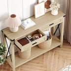 Tavolo Consolle Boho per Ingresso con Cassetti in Rattan