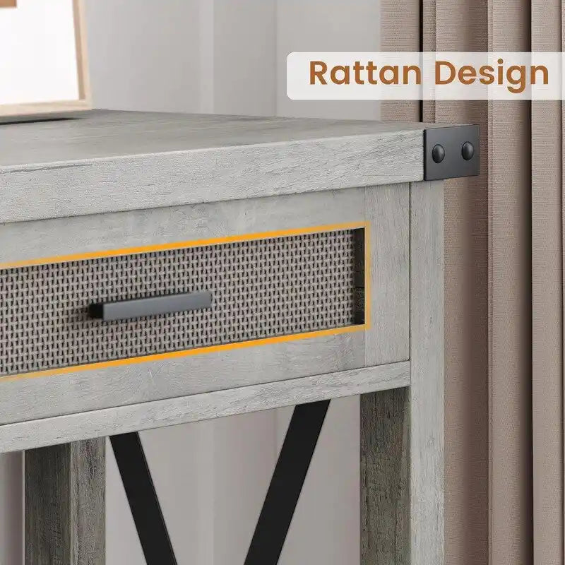 Tavolo Consolle Boho per Ingresso con Cassetti in Rattan