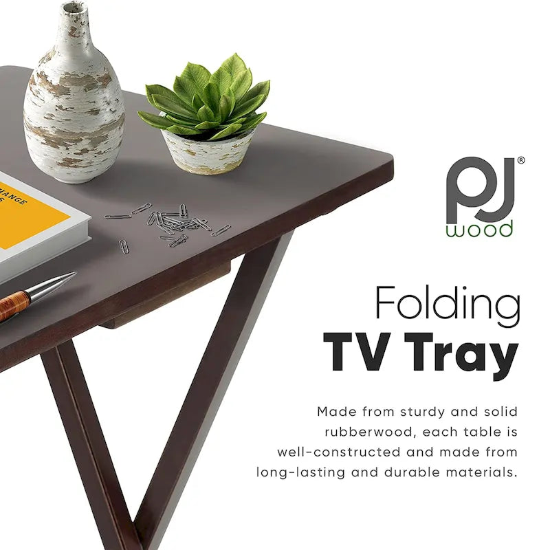 Tavolini vassoio pieghevoli per TV PJ Wood con ripiano salvaspazio compatto, espresso, set da 5 pezzi - 36,38