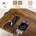 Consolle da 180 cm con 2 prese di corrente e porte USB, Tavolo rustico industriale da divano per soggiorno