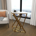 Metal Side End Accent Table with Marble Top - Set of 2 Gold - Roche River Decor