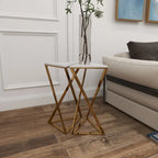 Metal Side End Accent Table with Marble Top - Set of 2 Gold - Roche River Decor