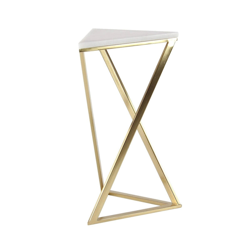 Metal Side End Accent Table with Marble Top - Set of 2 Gold - Roche River Decor