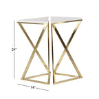 Metal Side End Accent Table with Marble Top - Set of 2 Gold - Roche River Decor