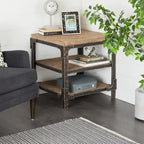 Wood 2 Shelves Side End Accent Table - Brown - Roche River Decor