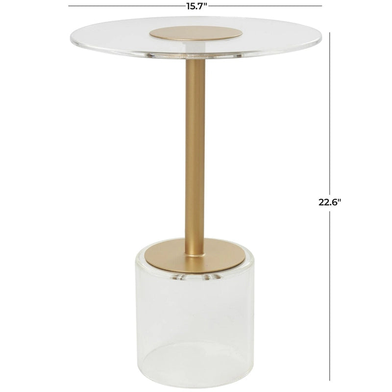 Tavolino d'appoggio in acrilico con base rialzata e supporto dorato - Trasparente - Roche River Decor
