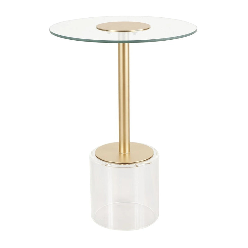 Tavolino d'appoggio in acrilico con base rialzata e supporto dorato - Trasparente - Roche River Decor