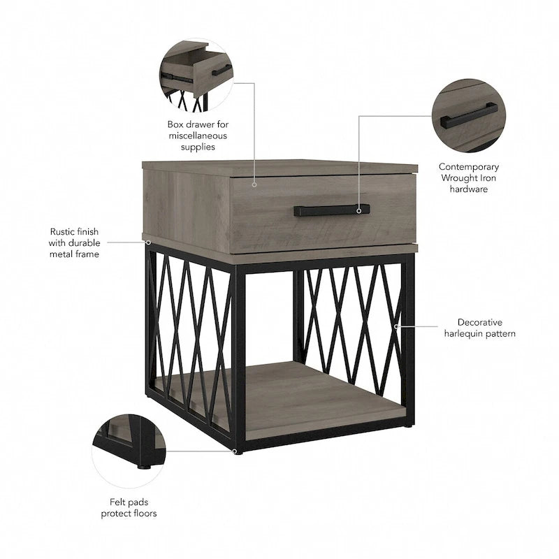Table d'appoint industrielle City Park avec tiroir