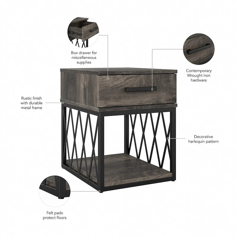 Table d'appoint industrielle City Park avec tiroir