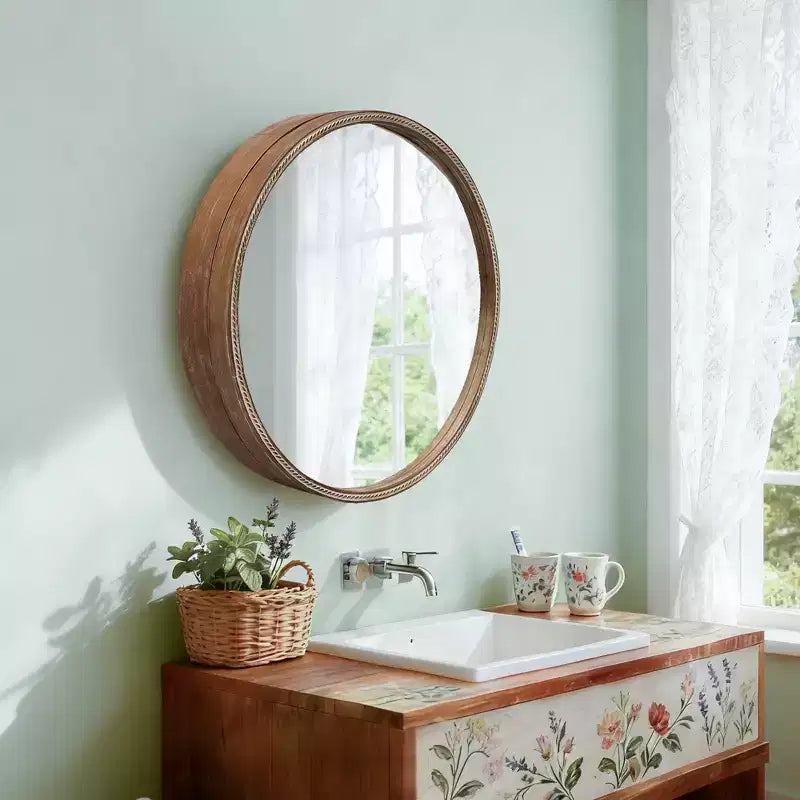 GDFStudio Norvyn 23.6 Round Wall Mirror with Sliding Storage Cabinet