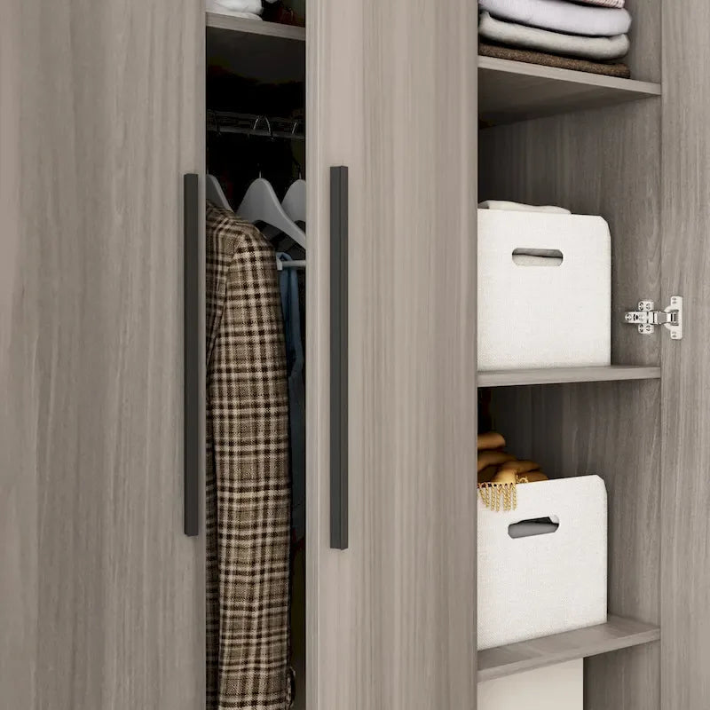 Wardrobe Armoire Wooden Closet Cabinet 6 Storage Cube and Hanging Rod