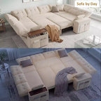 Dyonery 112 Modular Sectional Sleeper Sofa with Pull Out Bed,U-Shaped Sectional Couch with Storage,Extra Wide & Deep Seat Couches for Living Room
