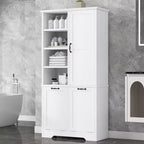 Bathroom Storage Cabinet with Doors and Drawers Tilt-Out Laundry Hamper Multiple Storage Space Freestanding Style