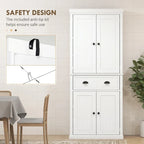72 Kitchen Pantry Storage Cabinet, Traditional Freestanding Cabinet with 4 Doors and 3 Adjustable Shelves, Large Central Drawer