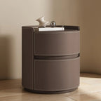 Modern Leather Tray Round 2-Drawer Nightstand