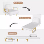 Folding Sofa Bed 3-in-1 Convertible Chair - 5-Position Adjustable Backrest with Pillow, Space-Saving Sleeper for Living Room, Bedroom & Office (White)