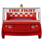GDFStudio Juna Twin Size Fire Truck Bed with LED Light