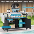 Outdoor Kitchen Island With Stainless Steel Tabletop,Metal Grill Cart Table With Storage Cabinet - N/A