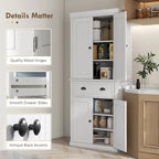72 Kitchen Pantry Storage Cabinet, Traditional Freestanding Cabinet with 4 Doors and 3 Adjustable Shelves, Large Central Drawer