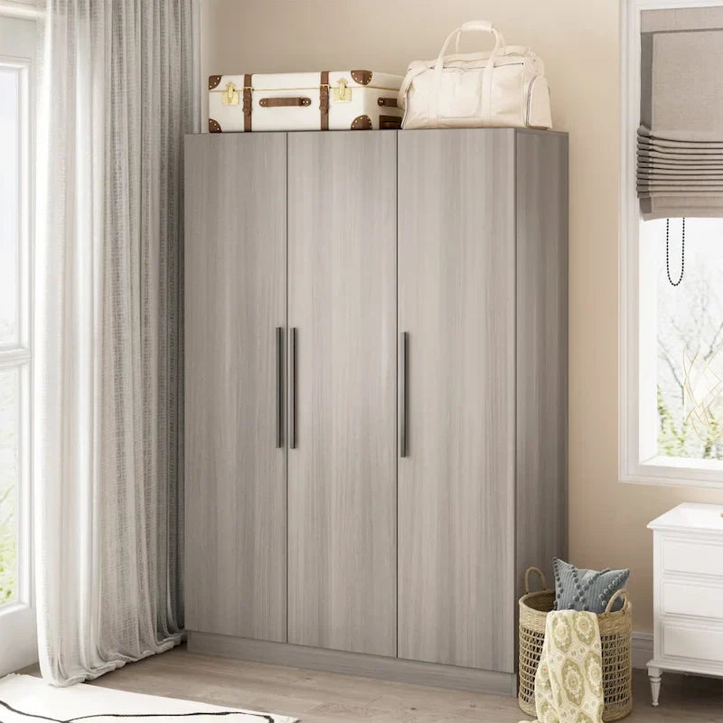 Wardrobe Armoire Wooden Closet Cabinet 6 Storage Cube and Hanging Rod