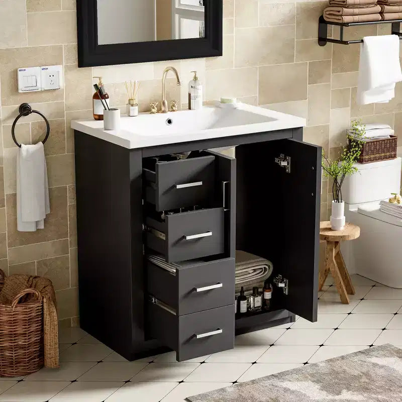 30 Single Sink Bathroom Vanity with Cabinet & 3 Drawers – Black / Blue / Green / Indigo / White