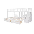 Whisen Full Over Twin & Twin Bunk Bed, Wood Triple Bunk Bed with Drawers and Guardrails
