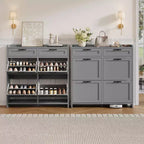 Shoe Cabinet with 4 Flip Drawers & 2 Top Drawers, Wooden Shoe Organizer Cabinet with Adjustable Shelf, Freestanding Shoe Storage Cabinets