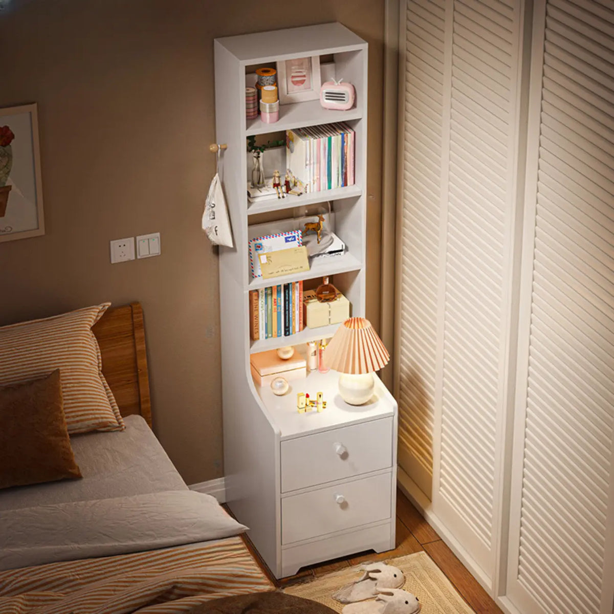 Simple White Natural Wood 2-Drawer Nightstand
