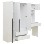 3-in-1 Wardrobe Closet with Vanity Desk, Desk Set, Bedroom Armoire with 2 Drawers 3-Door Storage Desk Wardrobe