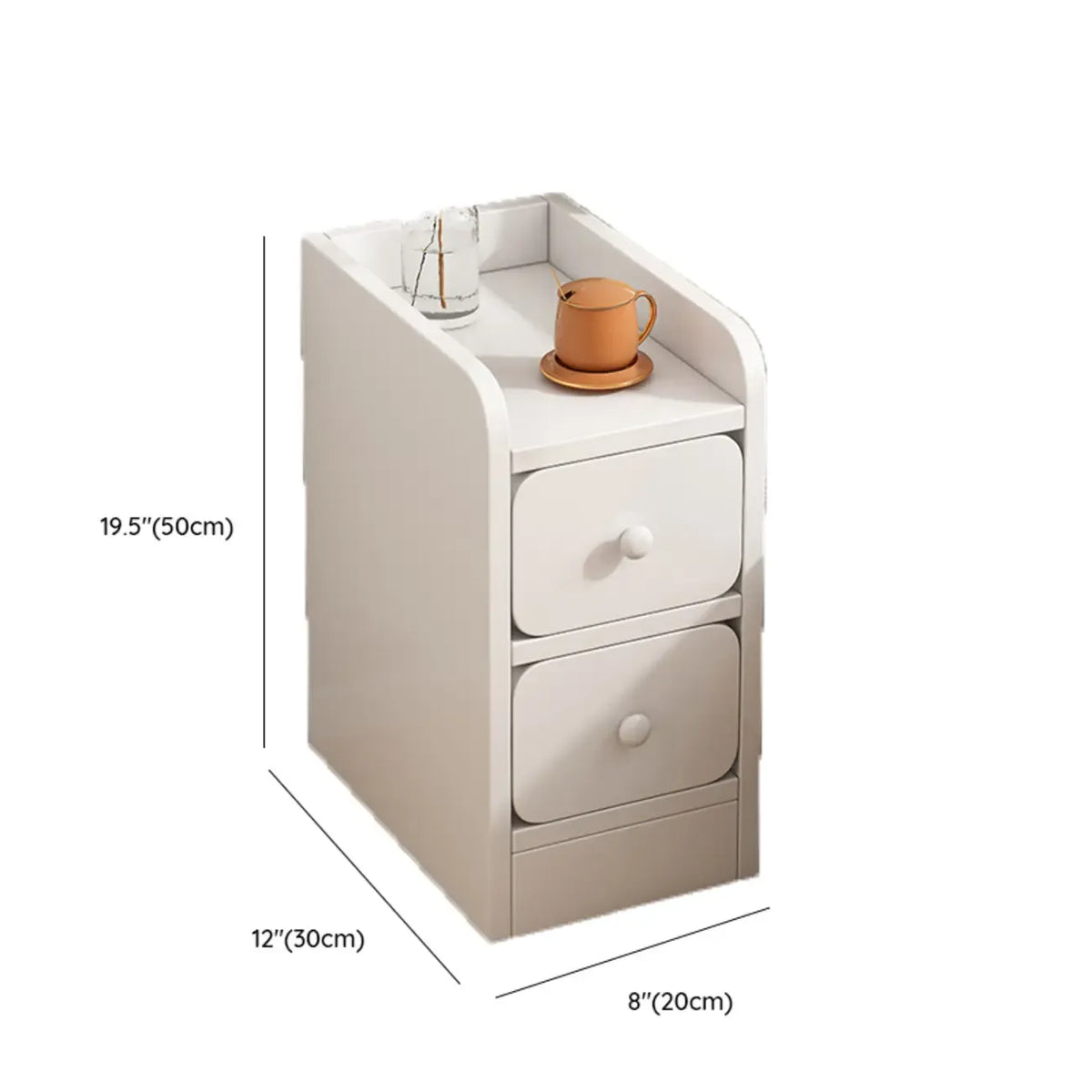 Simple White Natural Wood 2-Drawer Nightstand