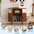 Mid-Century Modern Record Player Stand, Wooden Turntable Shelf, Open Vinyl Storage Cabinet, for Living Room, Bedroom