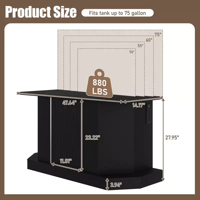 GDFStudio Logan Modern Wood Aquarium Stand with Power Outlet and Storage Cabinet
