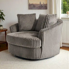 Fauteuil pivotant rond surdimensionné en velours côtelé avec accoudoirs encastrés 43 W