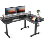 L-Shaped Electric Standing Desk with 3 Drawers & Lockable Casters, 63