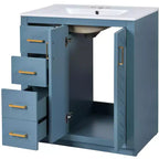 30 Single Sink Bathroom Vanity with Cabinet & 3 Drawers – Black / Blue / Green / Indigo / White