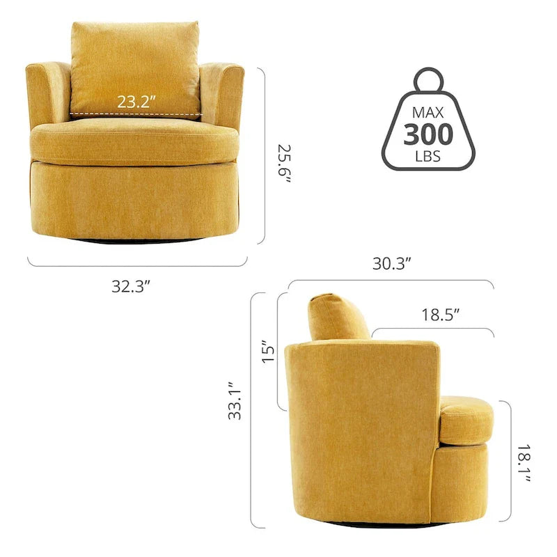 Modern Chenille Upholstered Swivel Accent Barrel Chair Set Modern Swivel Armchair for Living Room