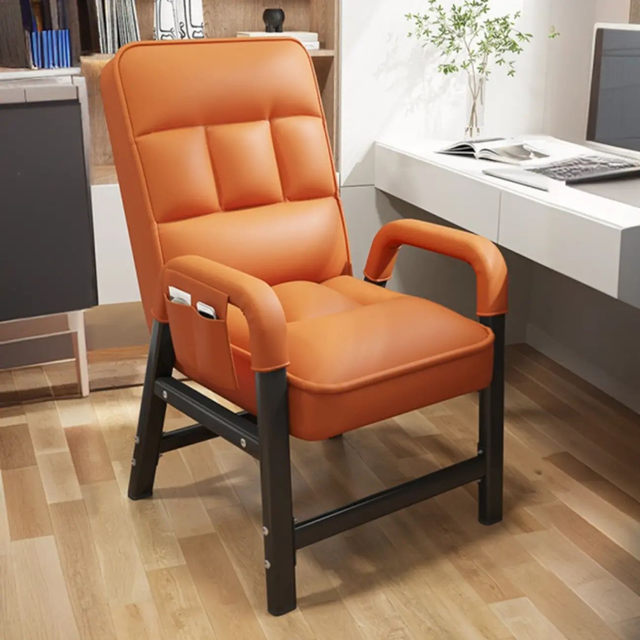Modern Grey Upholstered 4-Leg Office Chair