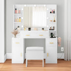 Vanity with Built-In Outlets and Lighted Mirror, 55.1H x 43.3L x 15.74W