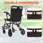 Ultra Lightweight Elderly Transport Wheelchair Portable Lightweight Folding Transport Chair, with Locking Handbrake, Removable Flip Armrests