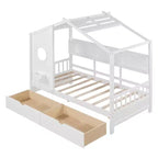 Twin/Full Size Wooden House Bed with 2 Drawers, Kids Bed with Storage Shelf - ModernLuxe