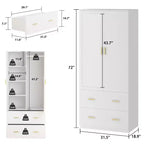 Hitow Armoire Double Drawer Mirrored Door Closet Zoned Storage