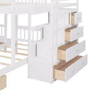 Whisen Full Over Twin & Twin Bunk Bed, Wood Triple Bunk Bed with Drawers and Guardrails