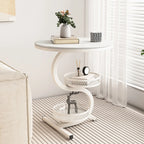 White Stone 3-Tier S-Shaped Sofa Side Table with Storage