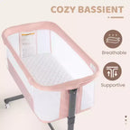 Baby Bassinet with Wheels – Beige / Gray / Pink, Bedside Sleeper, for 1 Baby
