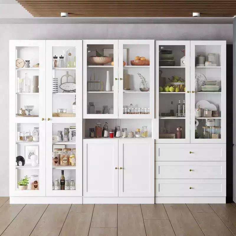 Famapy Combo Glass Doors Display Cabinet Bookshelf Organizer Pantry