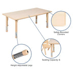Emma and Oliver 23.625W x 47.25L Rectangular Plastic Height Adjustable Activity Table Set with 6 Chairs