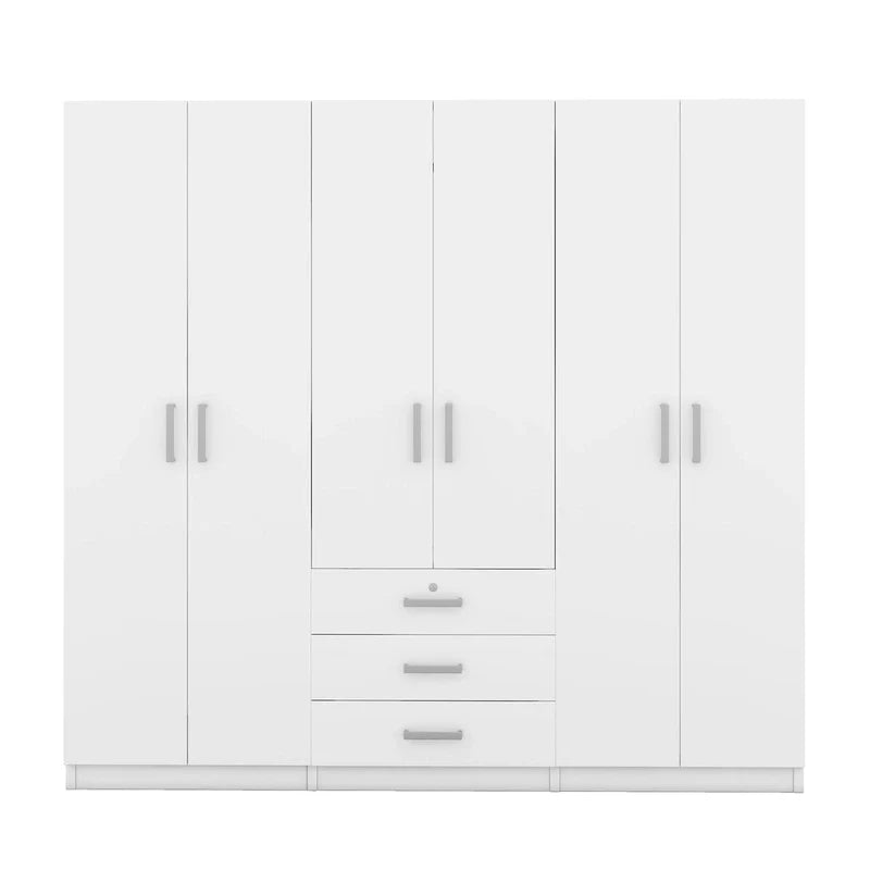 6-Doors Wooden Wardrobe Storage with 3 Big Drawers for Bedroom